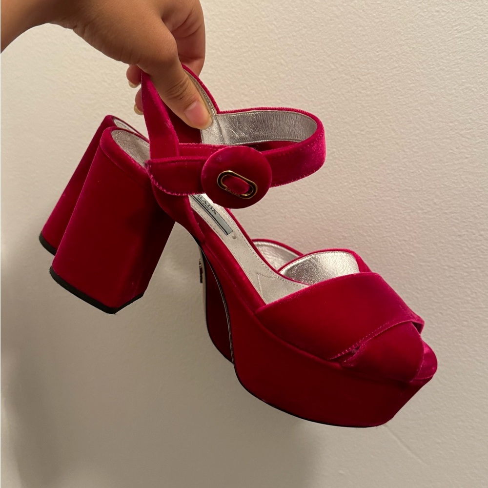 Prada Velvet Pink Platform Heels